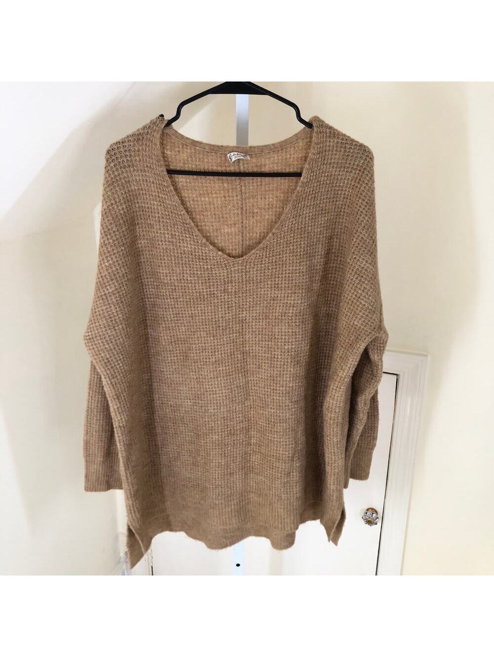 Intimately by Free People EUC Women's Brown V-Neck Acrylic Pullover Sweater XS/S